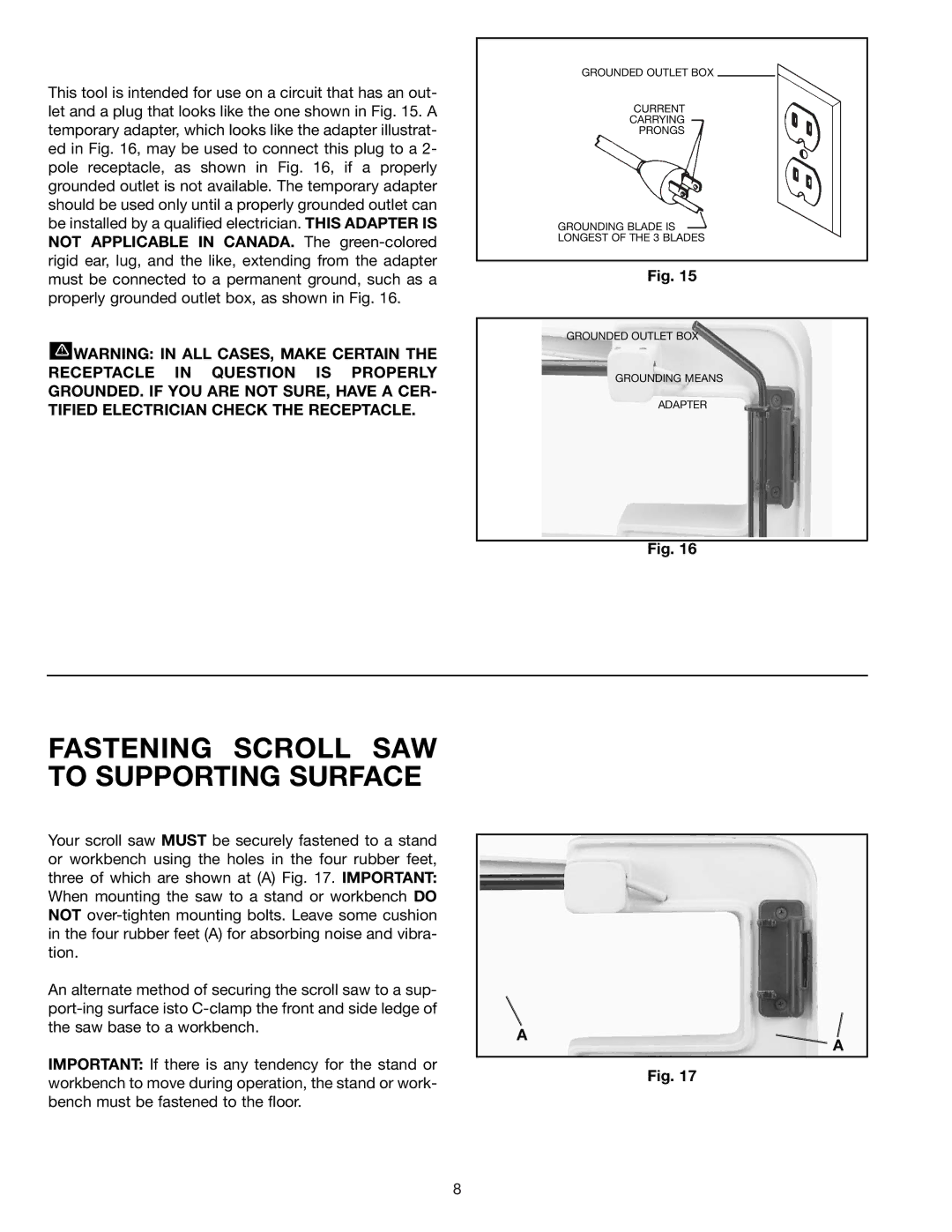 Delta 40-540 warranty Fastening Scroll SAW to Supporting Surface 