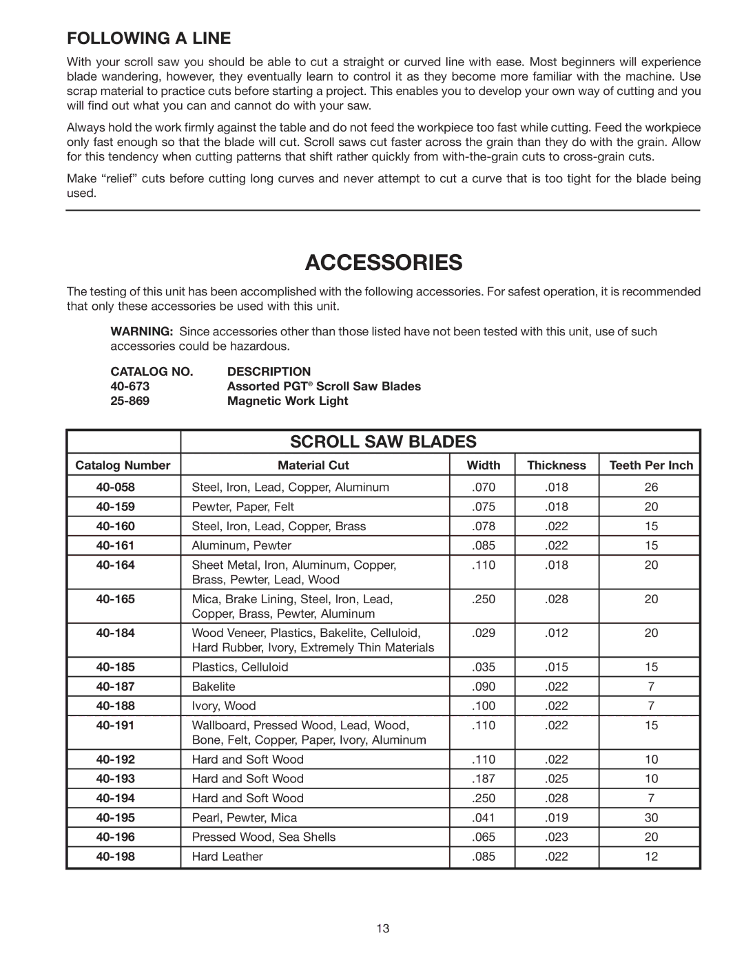 Delta 40-570 instruction manual Following a Line, Scroll SAW Blades 