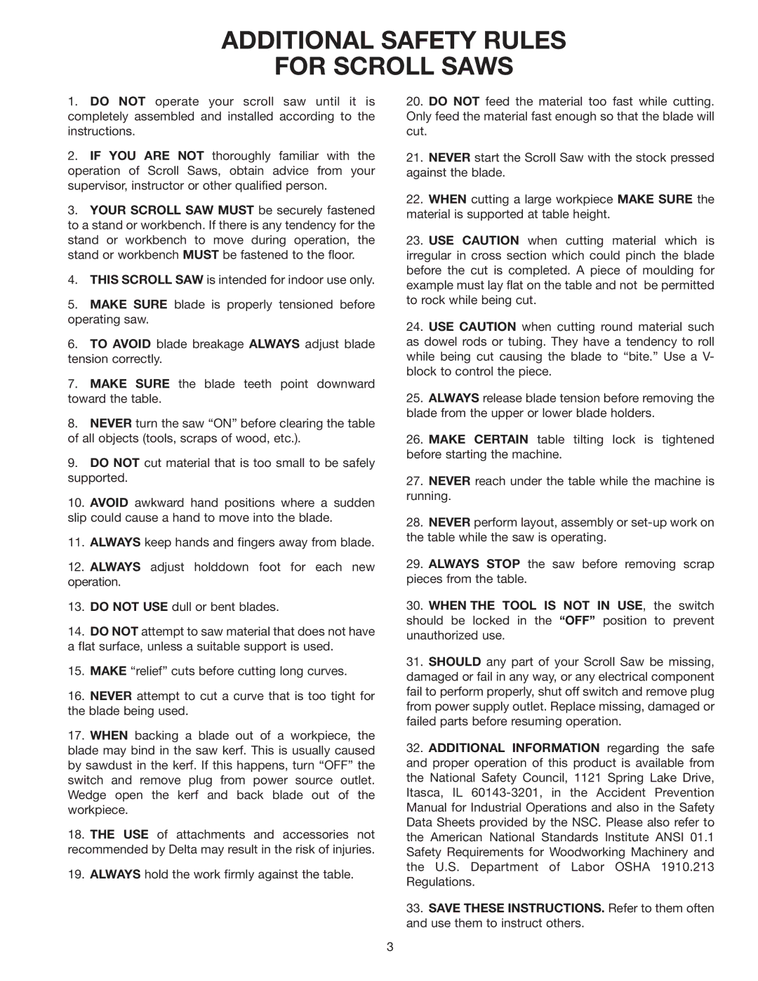 Delta 40-570 instruction manual Additional Safety Rules For Scroll Saws 