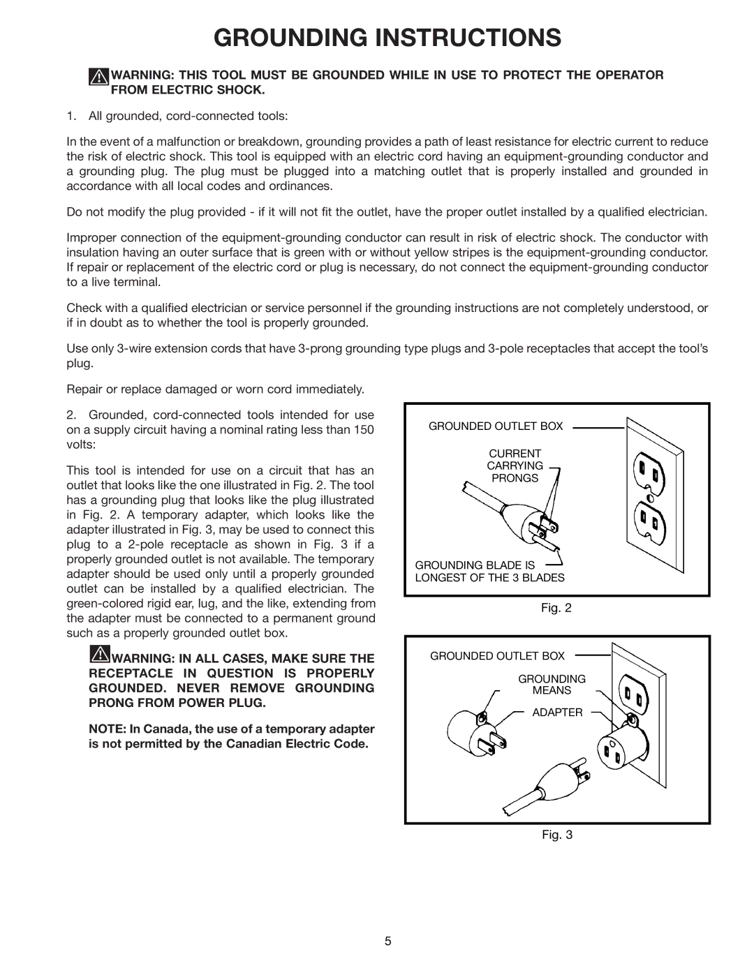 Delta 40-570 instruction manual Grounding Instructions 