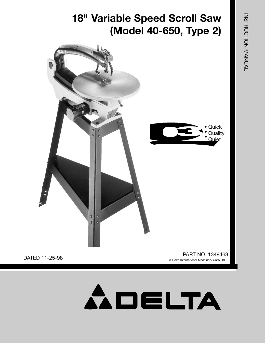 Delta 40-650 Type 2 instruction manual Variable Speed Scroll Saw Model 40-650, Type 