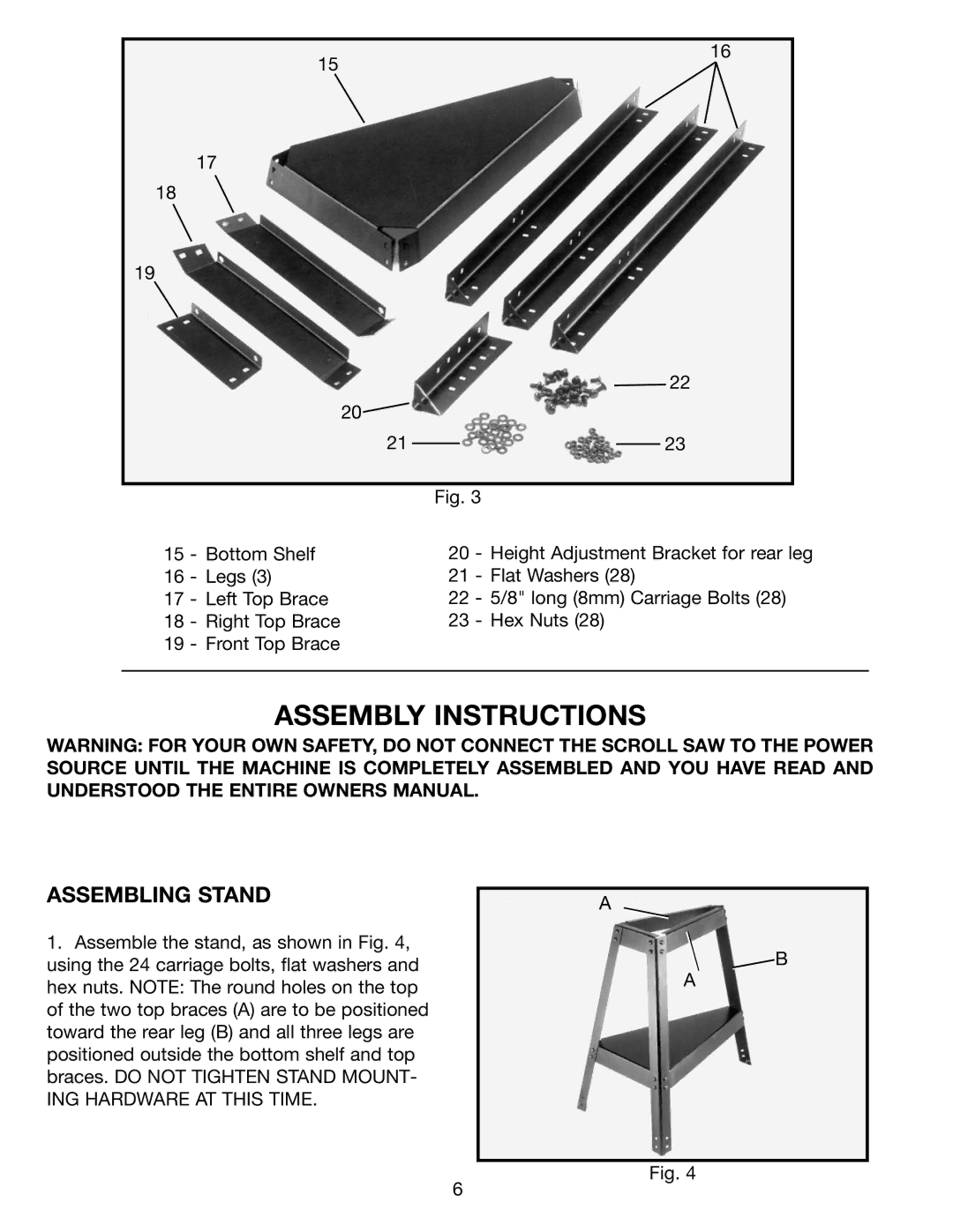 Delta 40-650 Type 2 instruction manual Assembly Instructions, Assembling Stand 