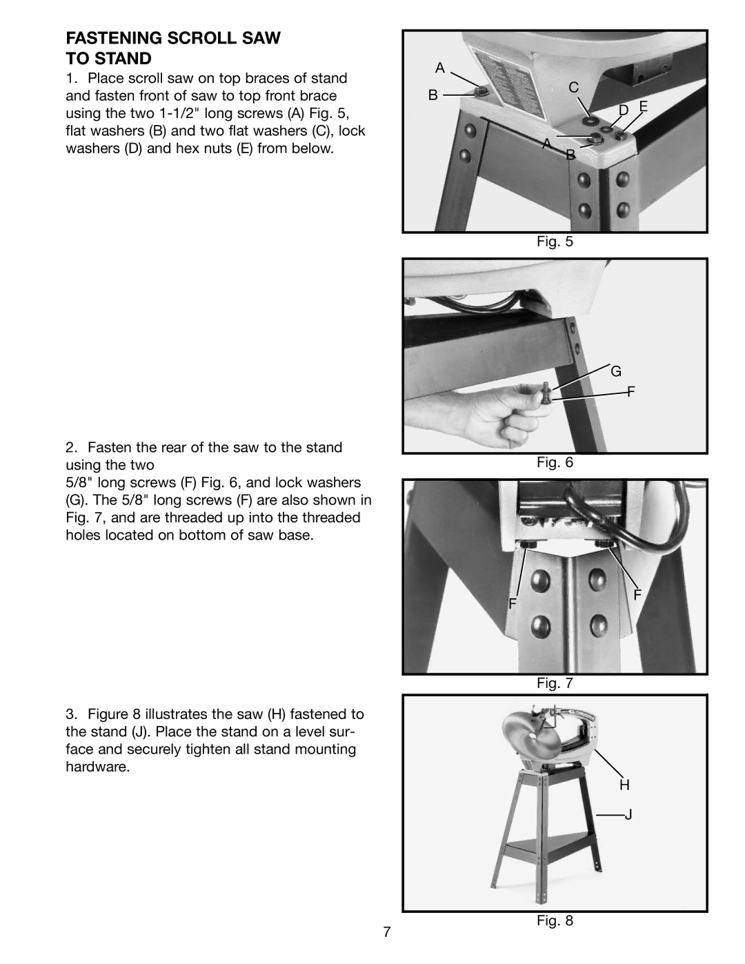 Delta 40-650 Type 2 instruction manual Fastening Scroll SAW To Stand 