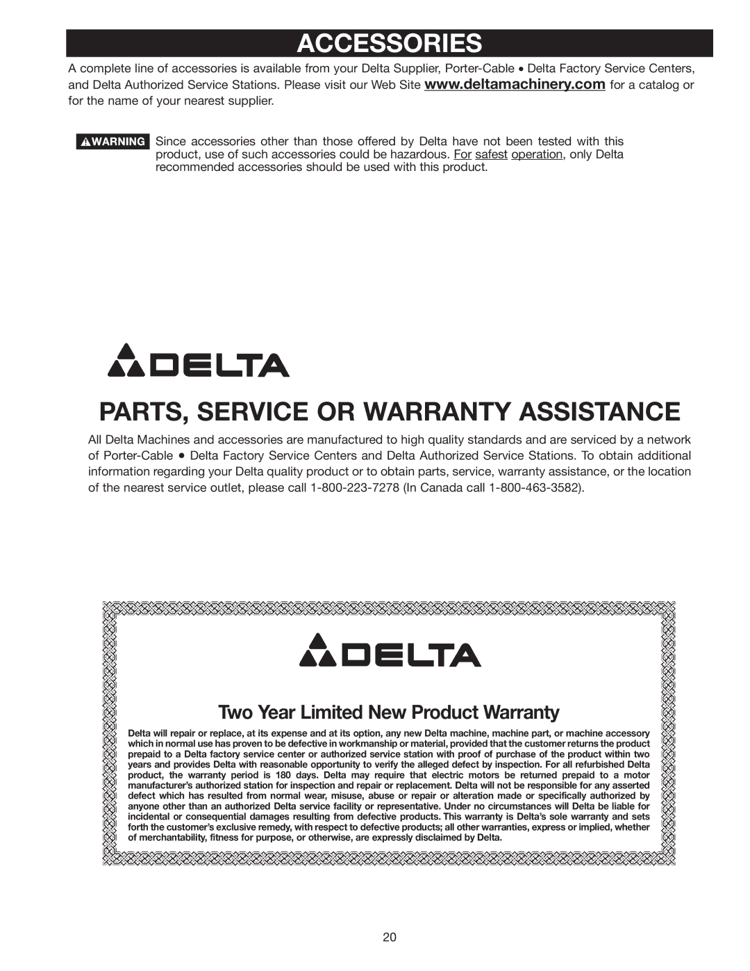 Delta 40-680 manual Accessories 