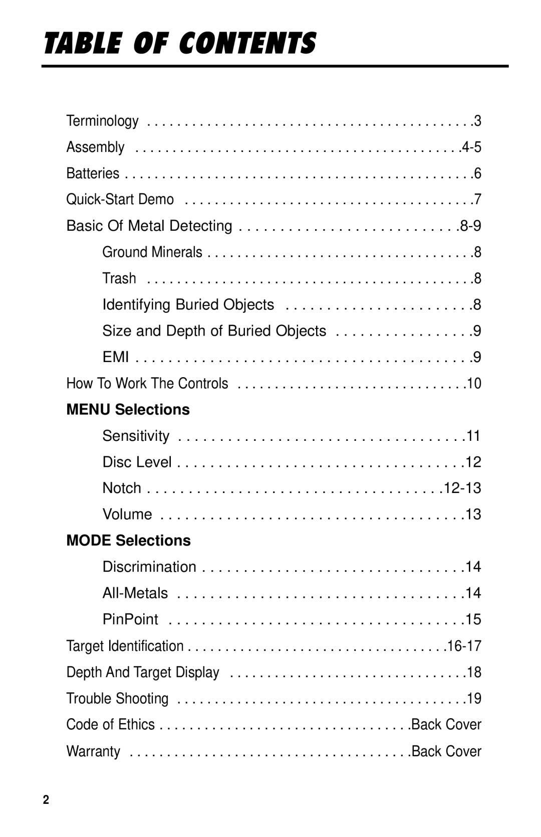 Delta 4000 owner manual Table of Contents 