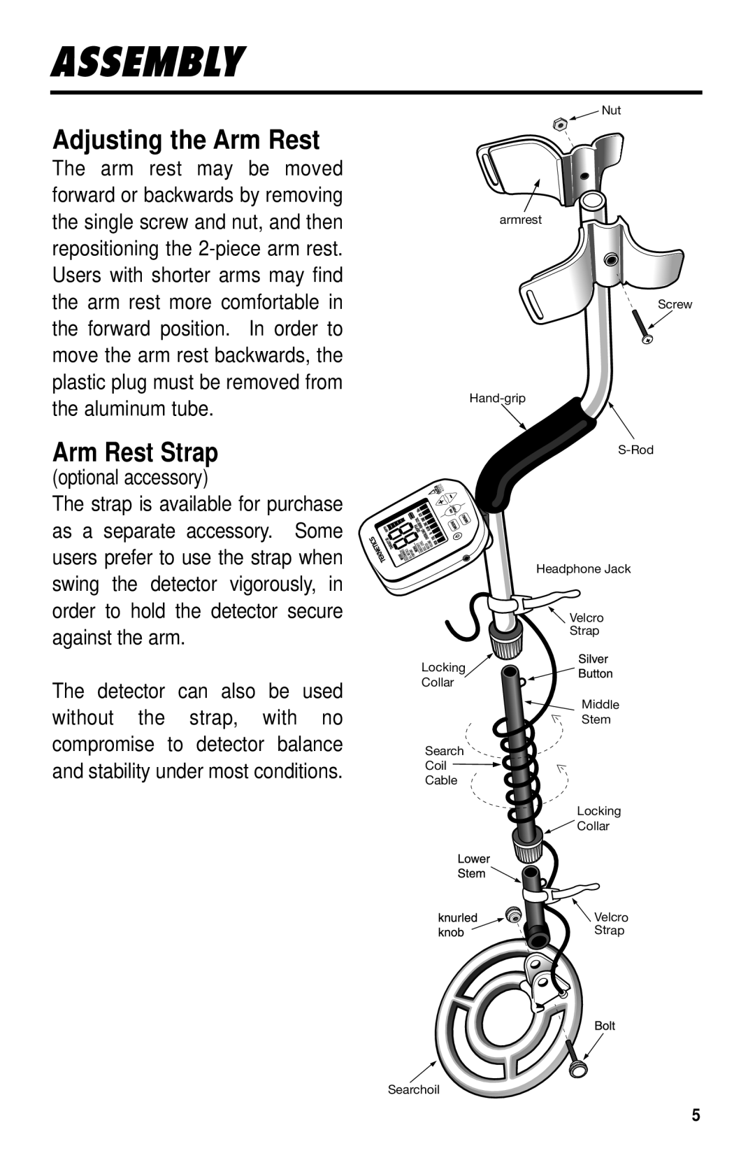 Delta 4000 owner manual Optional accessory, Order to hold the detector secure against the arm 