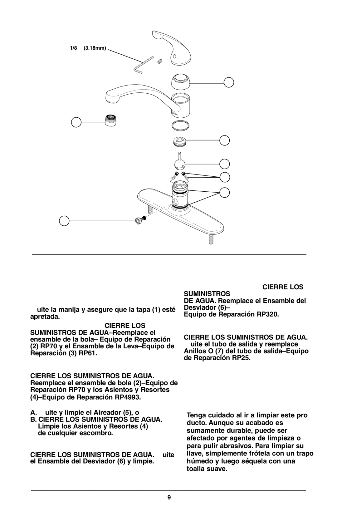 Delta 104, 403, 302, 400, 402, 180, D411 Series, D111 Series, 103, 102 manual Mantenimiento, Limpieza y Cuidado De Su Llave 