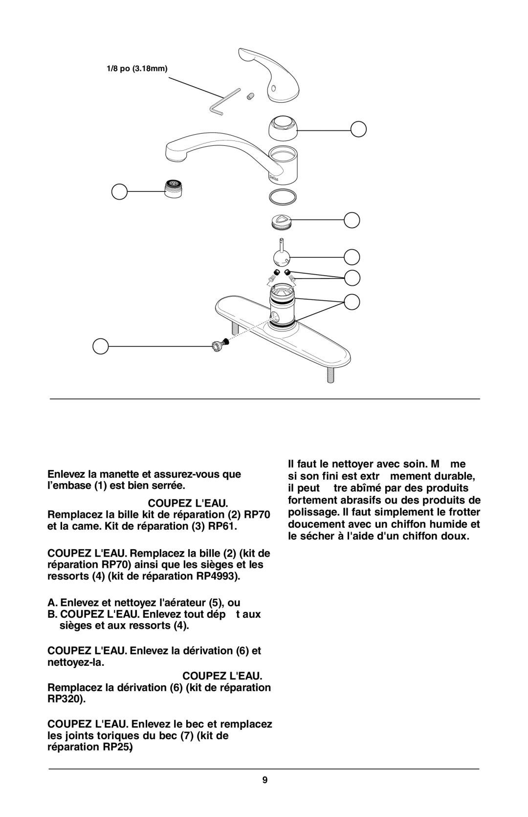 Delta 104, 403, 302, 400, 402, 180, D411 Series, D111 Series, 103, 102 manual Entretien, Instructions de nettoyage 