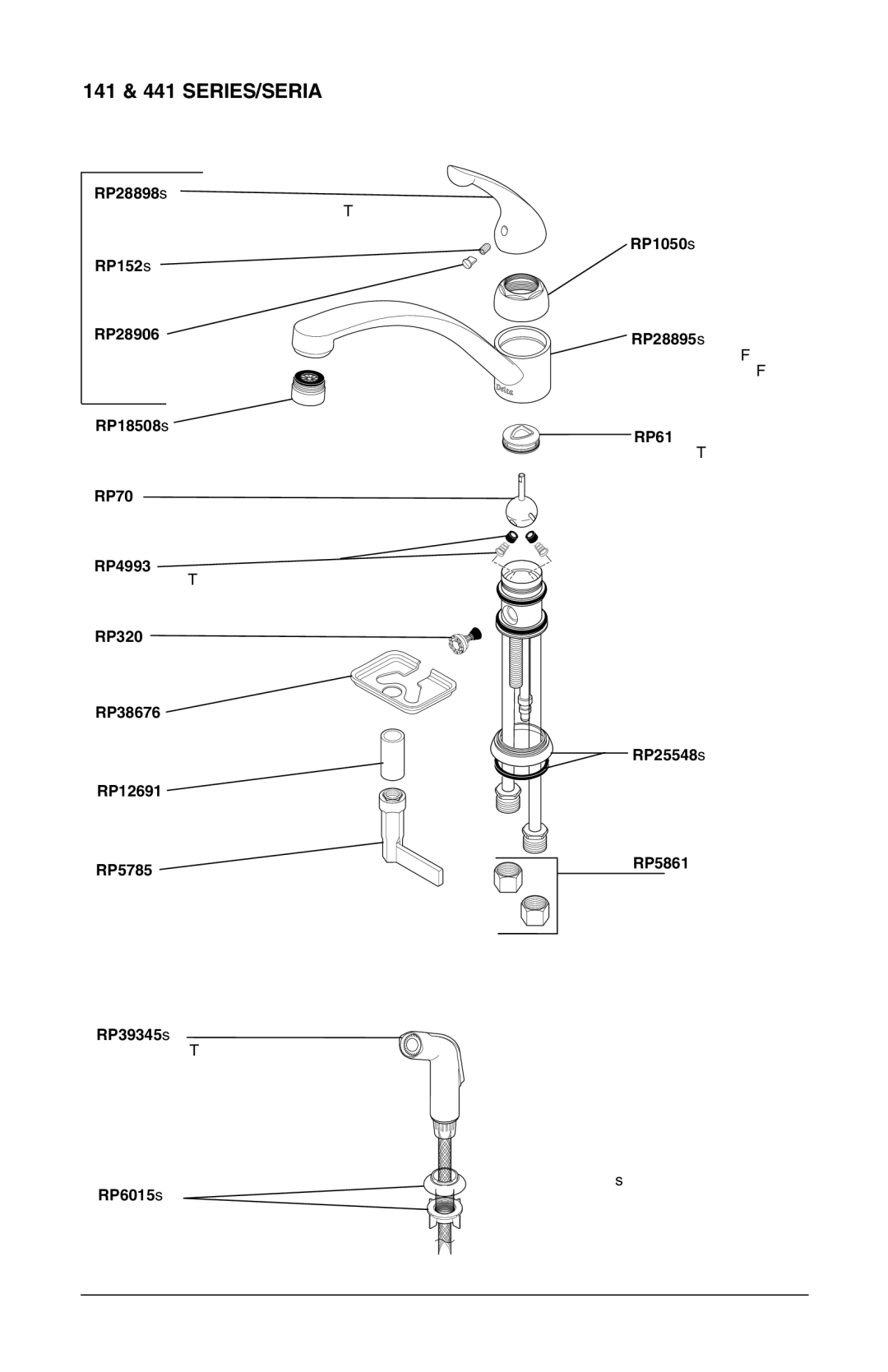 Delta D411 Series, 403, 302, 400, 402, 180, D111 Series, 103 141 & 441 SERIES/SERIA, RP28895 Spout 9 Salida 9 Bec 9 po RP18508 