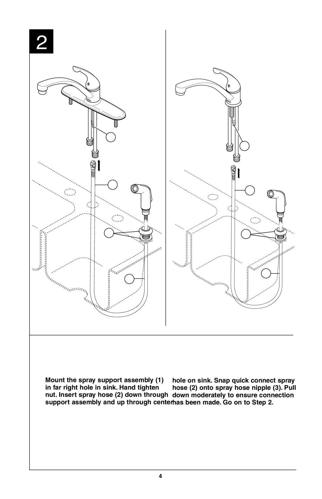 Delta 180, 403, 302, 400, 402, D411 Series, D111 Series, 103, 102 Sprayer Installation For models with spray and spray support 