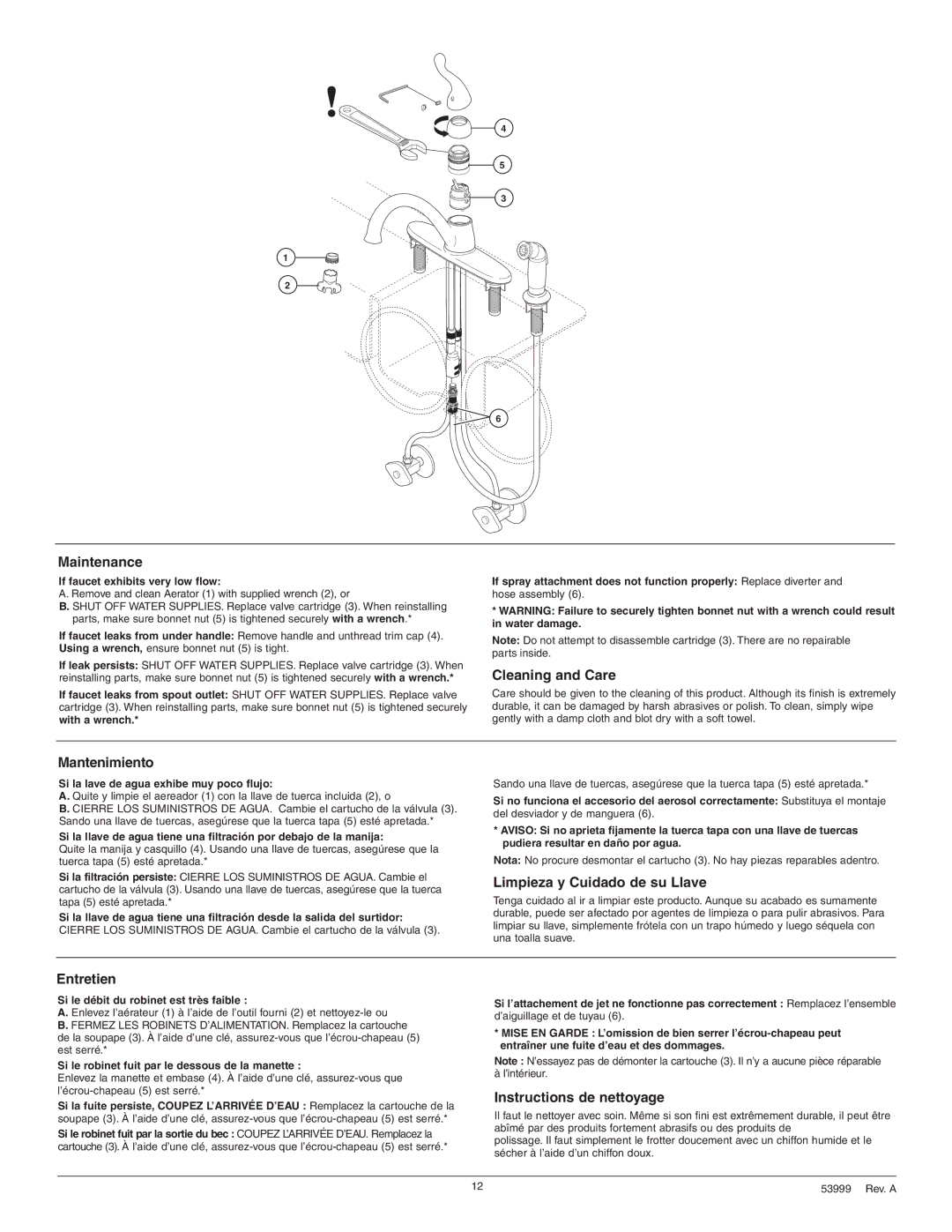 Delta 319-DST, 417-DST, 419-DST, 119-DST, 117-DST If faucet exhibits very low flow, Si la lave de agua exhibe muy poco flujo 