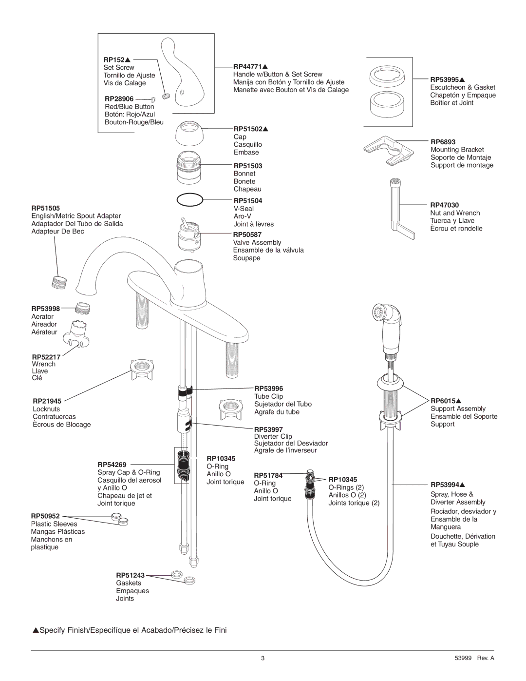 Delta 119-DST, 417-DST, 419-DST, 319-DST, 117-DST manual Specify Finish/Especifíque el Acabado/Précisez le Fini 