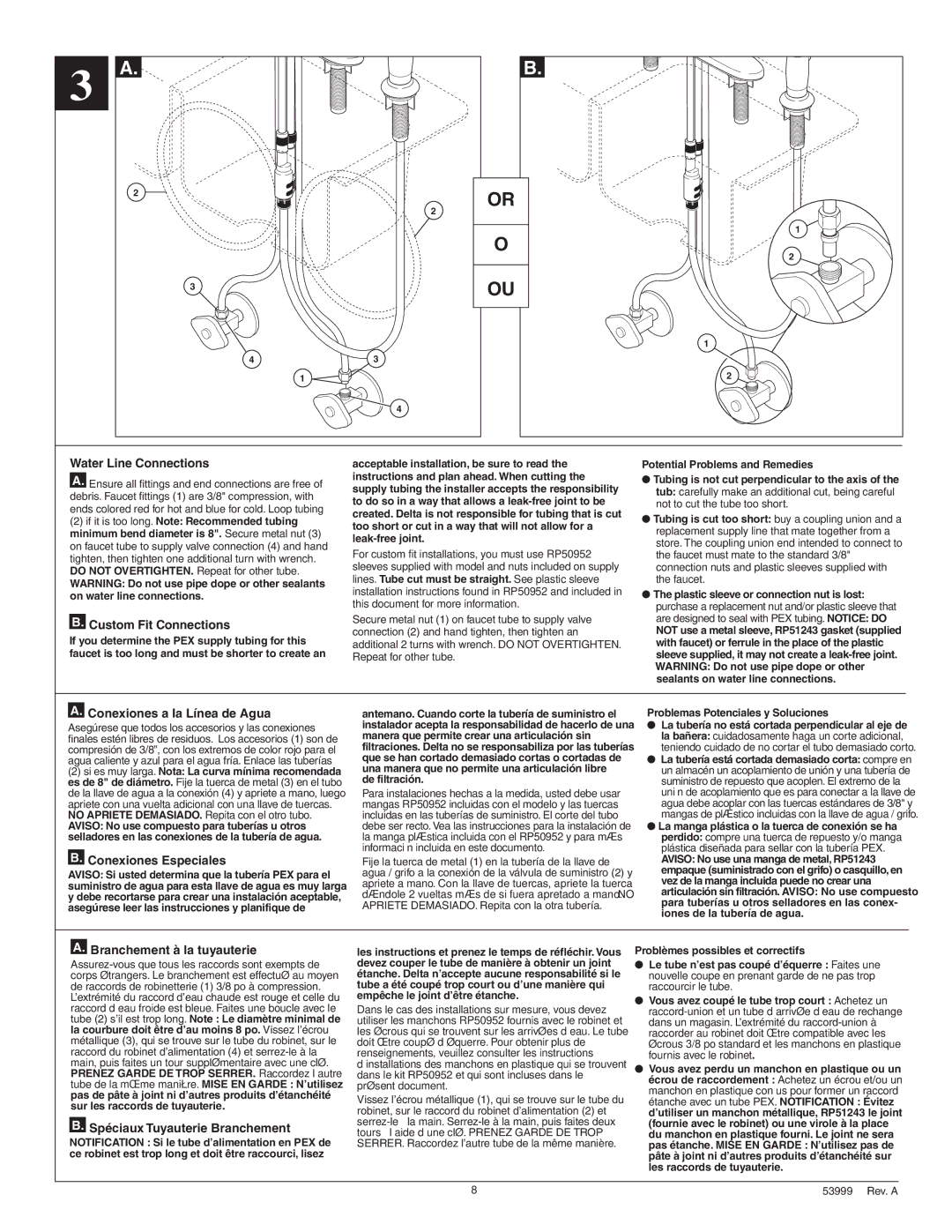 Delta 119-DST, 417-DST, 419-DST manual De filtración, Problemas Potenciales y Soluciones, Problèmes possibles et correctifs 