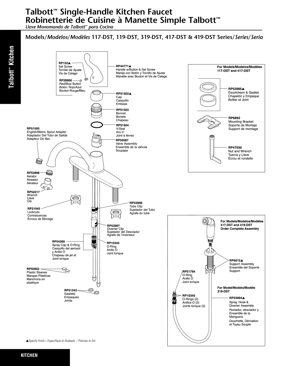 Delta 319-DST Series, 419-DST Series, 417-DST Series, 119-DST Series, 117-DST Series manual Talbott Kitchen 