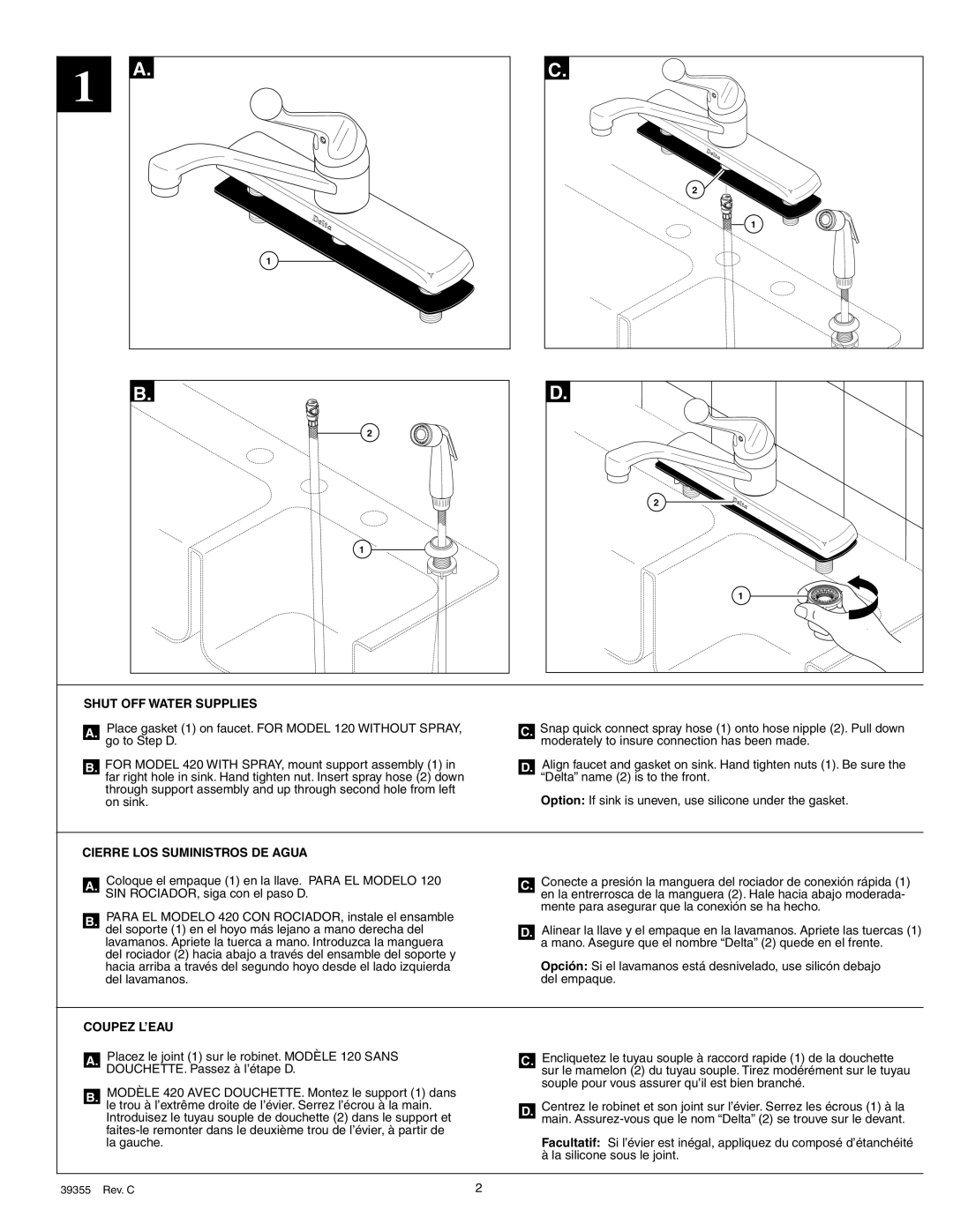 Delta 420 Series manual Shut OFF Water Supplies 