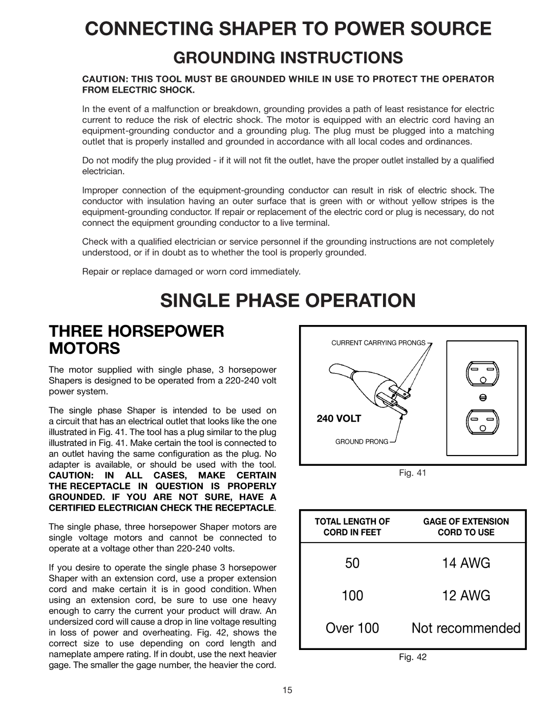 Delta 43-424 instruction manual Connecting Shaper to Power Source, Single Phase Operation, Three Horsepower Motors 