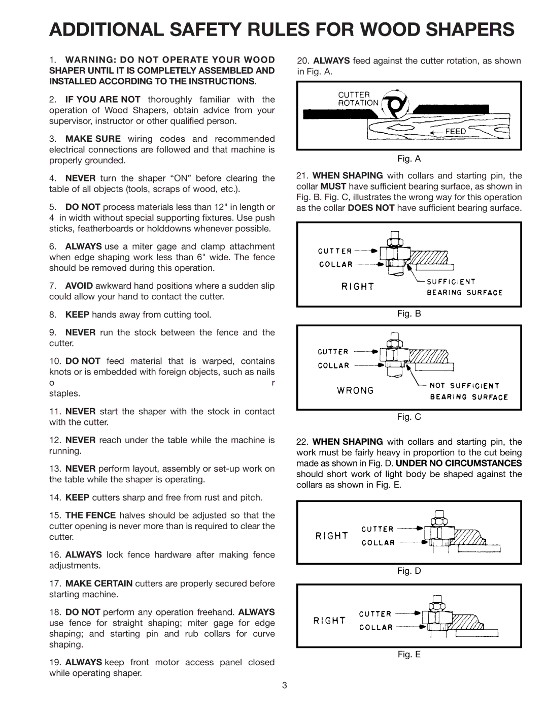 Delta 43-424 instruction manual Additional Safety Rules for Wood Shapers, Fig. a 