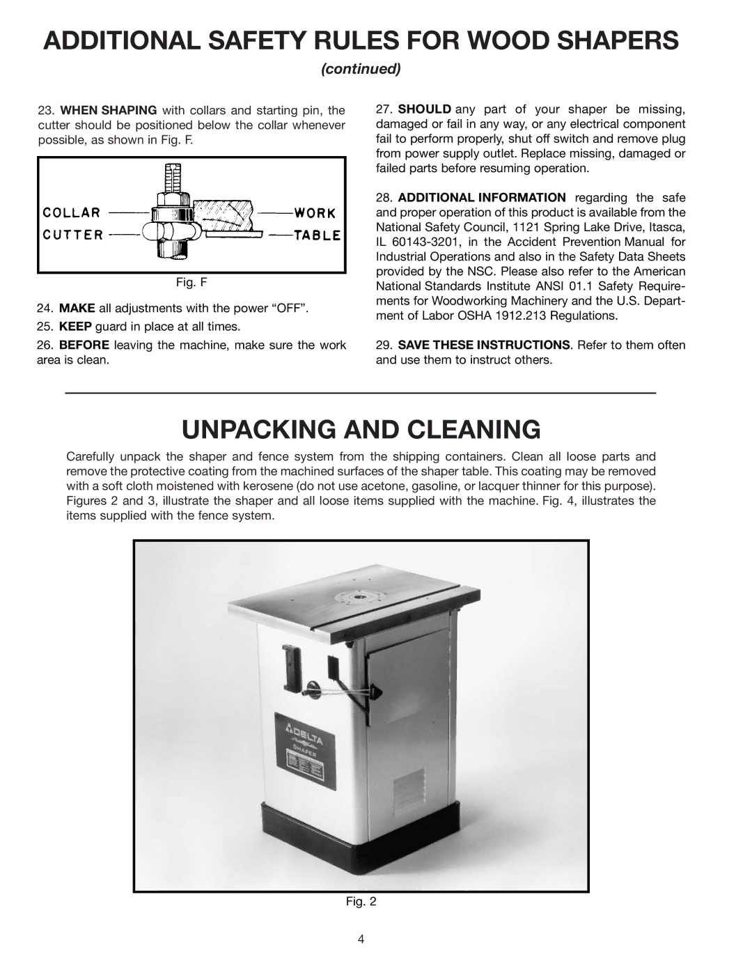 Delta 43-424 instruction manual Unpacking and Cleaning 