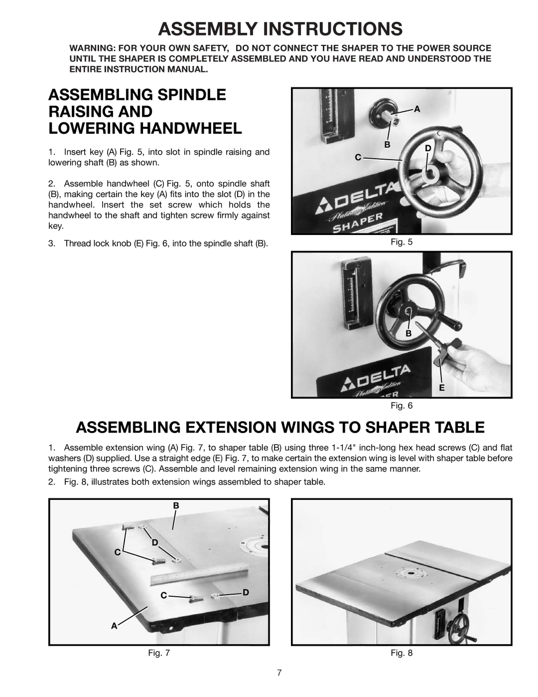 Delta 43-424 instruction manual Assembly Instructions, Assembling Spindle Raising and Lowering Handwheel 