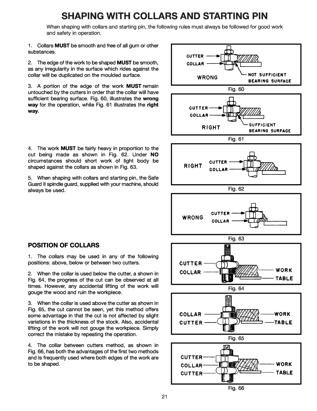 Delta 43-424 instruction manual Shaping With Collars And Starting Pin, Position Of Collars 