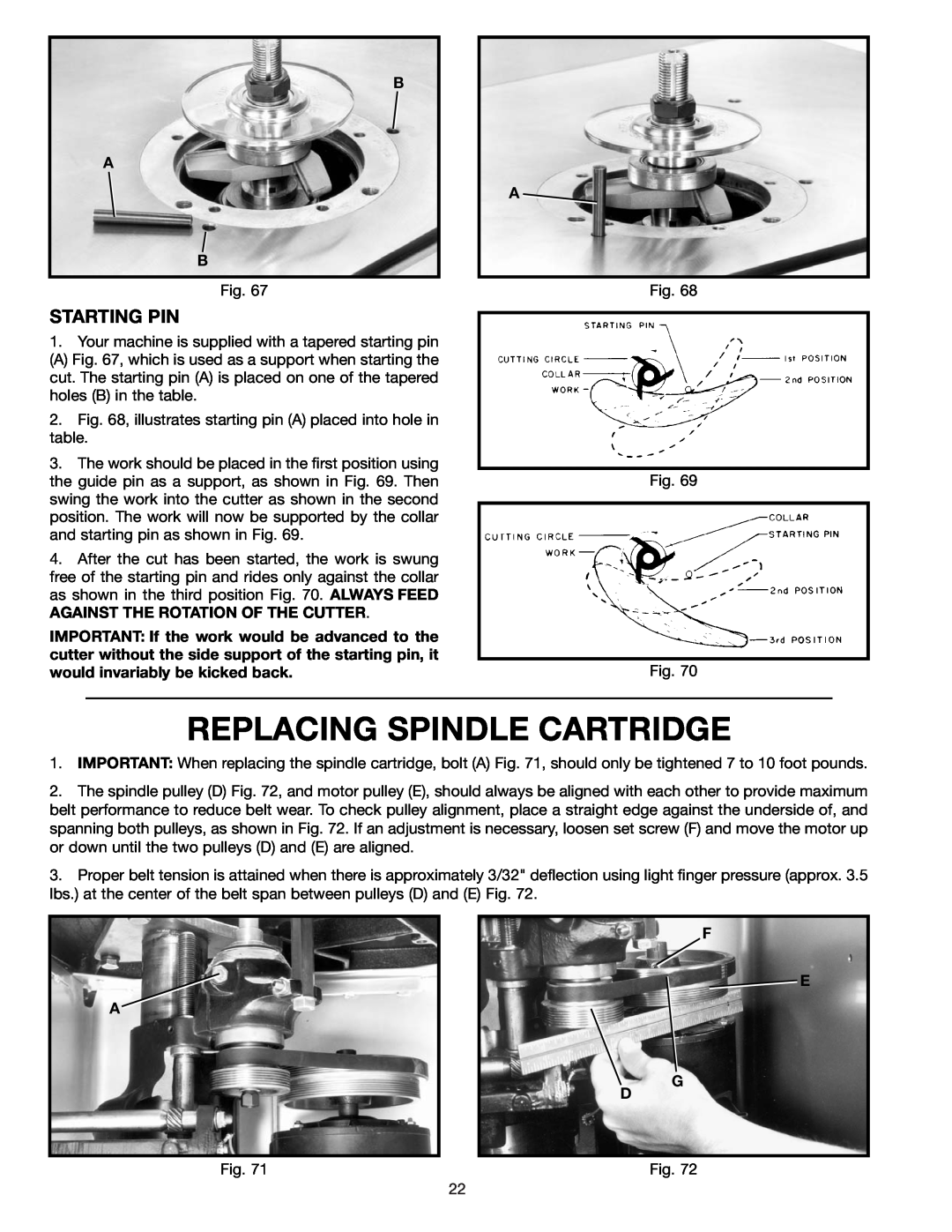 Delta 43-424 instruction manual Replacing Spindle Cartridge, Starting Pin, B A B 