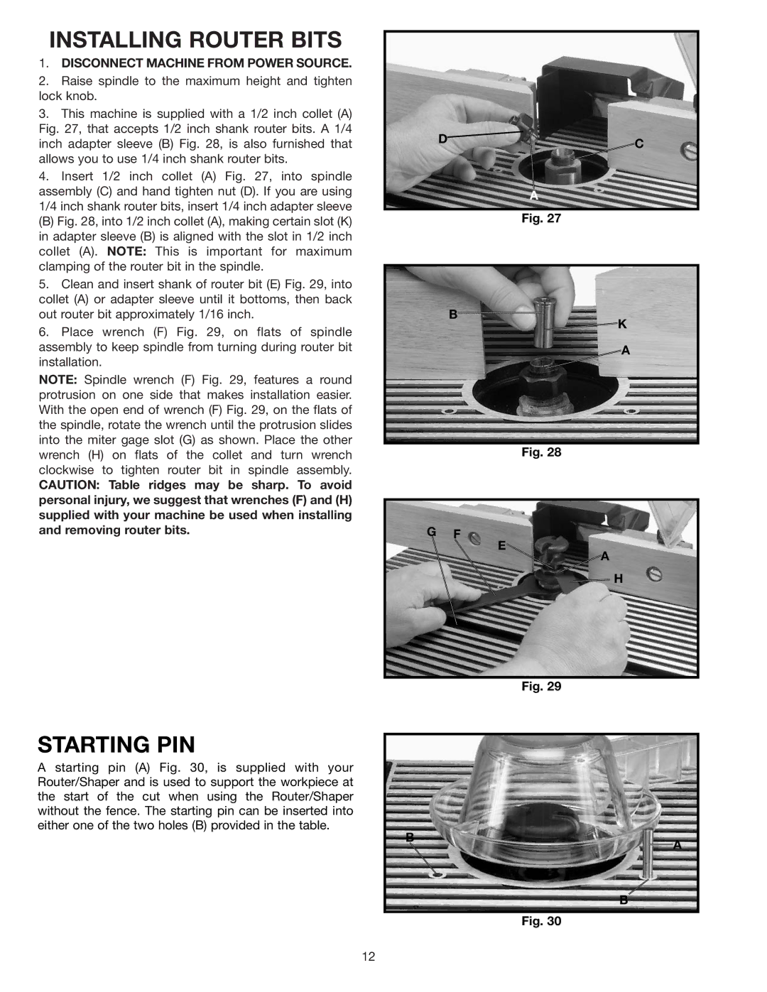 Delta 43-505 instruction manual Installing Router Bits, Starting PIN 