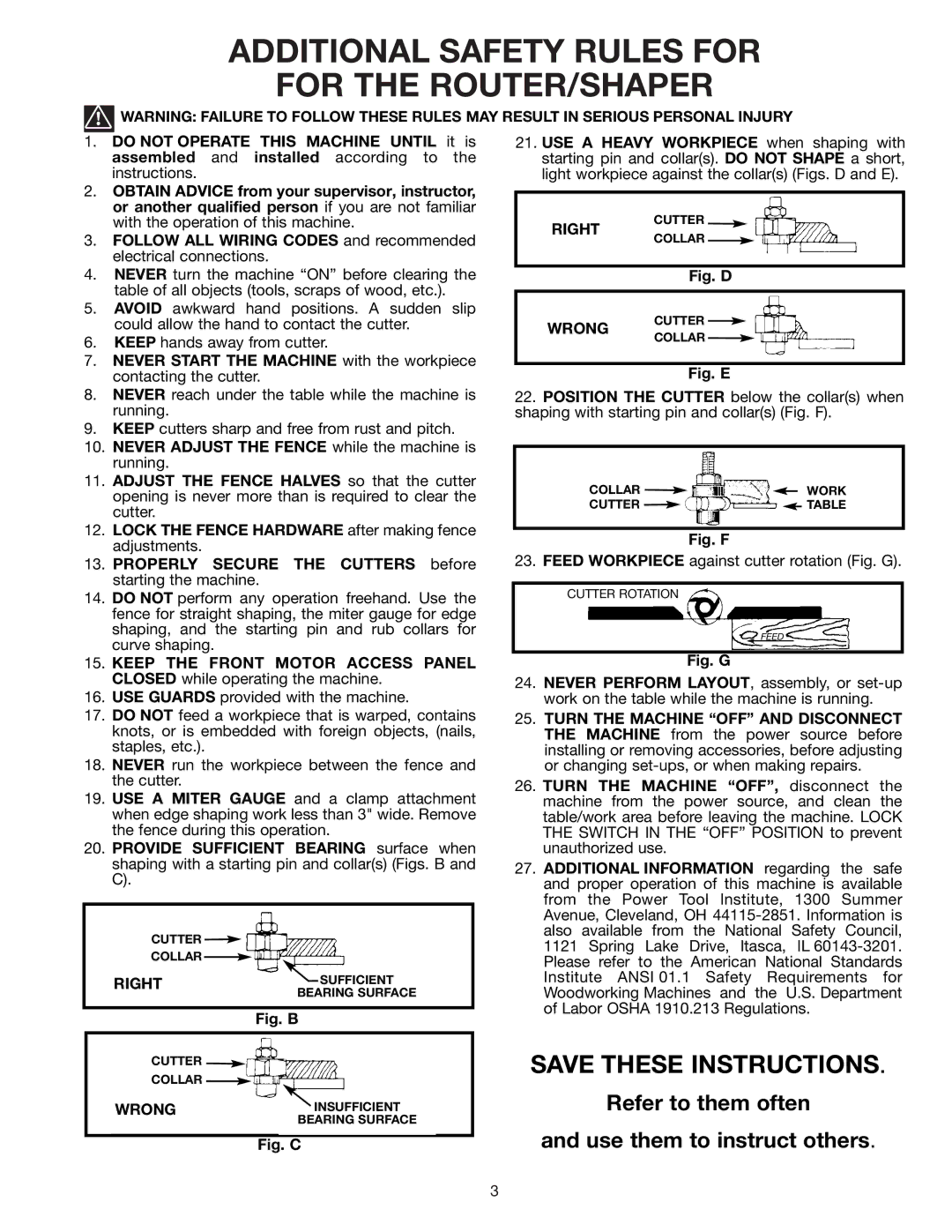 Delta 43-505 instruction manual Additional Safety Rules for For the ROUTER/SHAPER, Right 