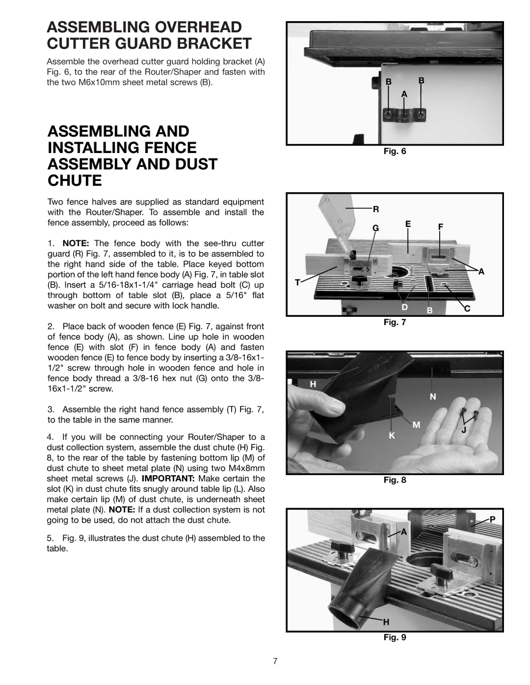 Delta 43-505 Assembling Overhead Cutter Guard Bracket, Assembling and Installing Fence Assembly and Dust Chute 