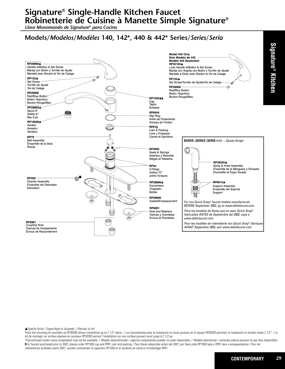 Delta 380* Series, 442* Series, 440 Series, 142* Series manual Signature Kitchen 