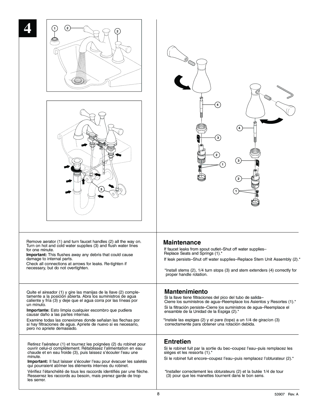 Delta 4540 Series manual Maintenance, Mantenimiento, Entretien 