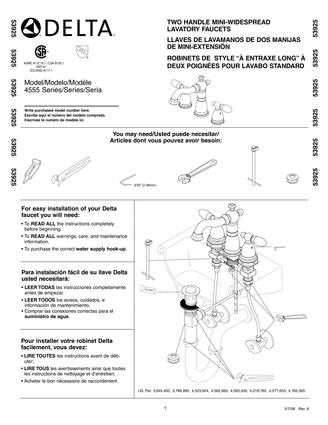 Delta 4555 Series manual 53925 53925 53925 53925 