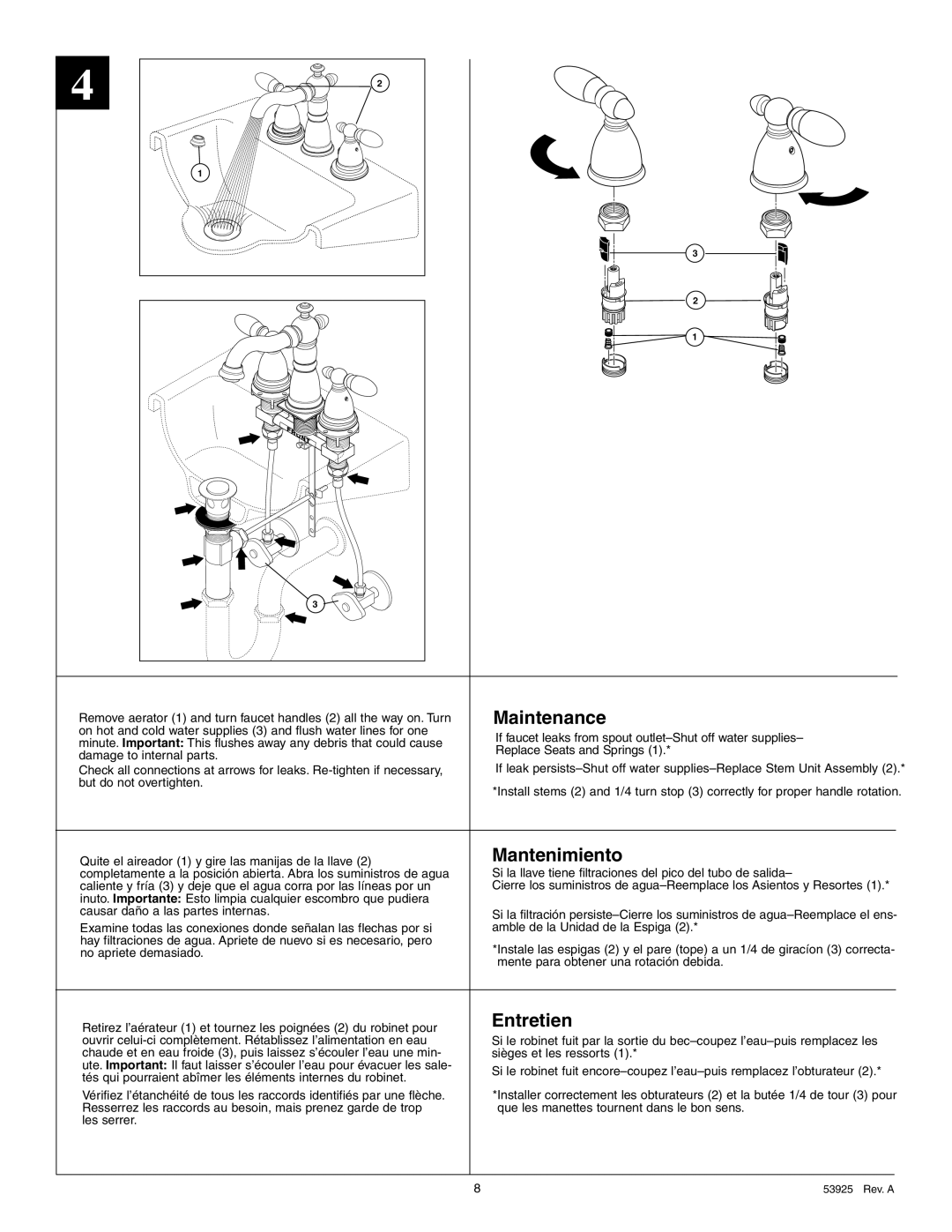 Delta 4555 Series manual Maintenance, Mantenimiento, Entretien 