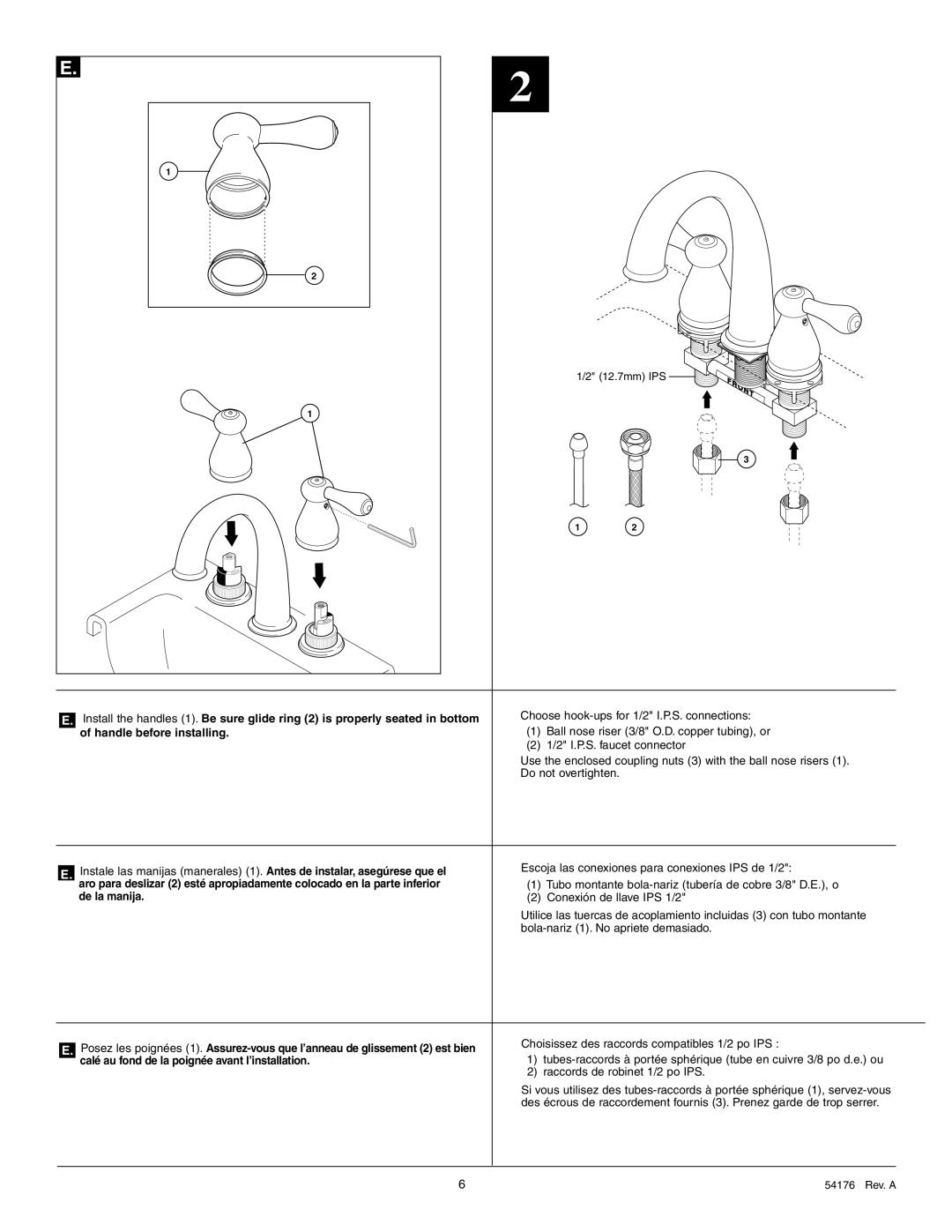 Delta 4575 Series manual Handle before installing, De la manija, Calé au fond de la poignée avant l’installation 