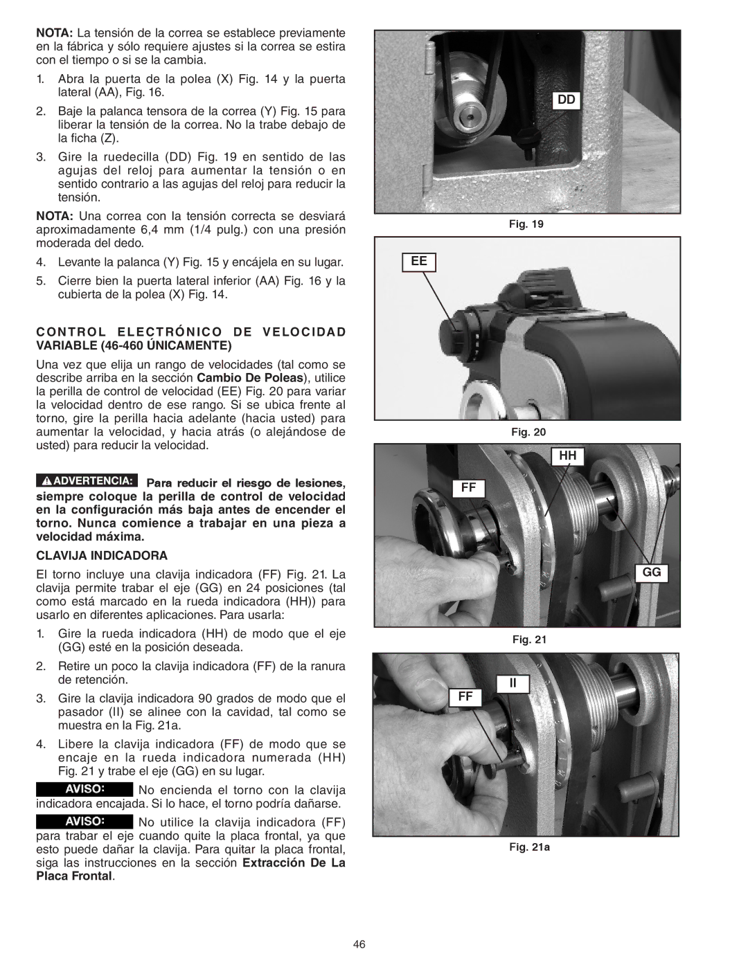 Delta 46-455, 46-460ST instruction manual Control Electrónico DE Velocidad Variable 46-460 Únicamente, Clavija Indicadora 