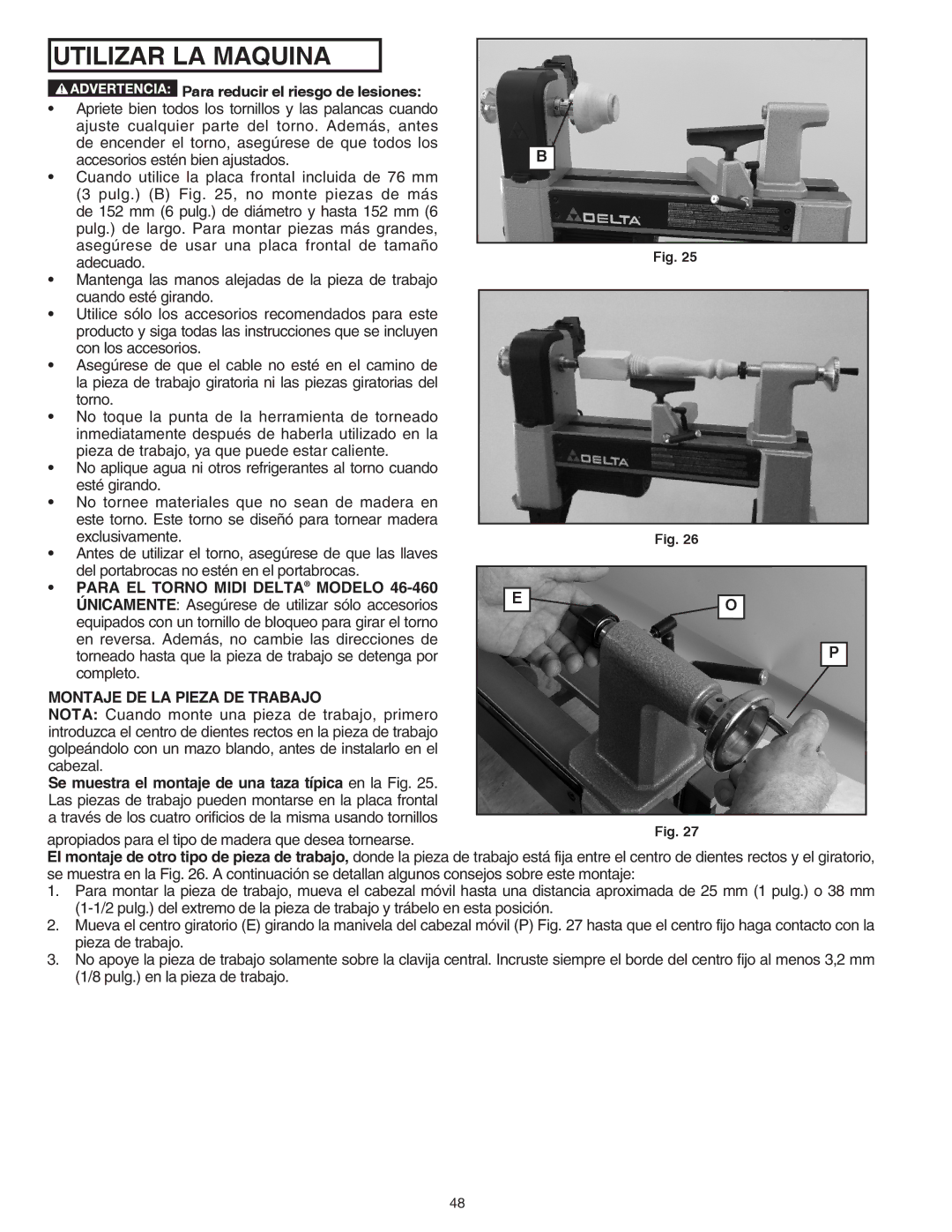 Delta 46-455, 46-460ST instruction manual Utilizar LA Maquina, Montaje DE LA Pieza DE Trabajo 