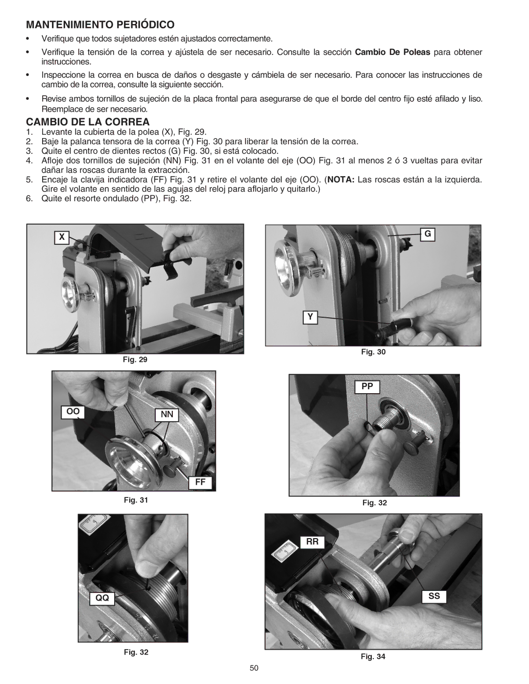 Delta 46-460ST, 46-455 instruction manual Mantenimiento Periódico, Cambio DE LA Correa 