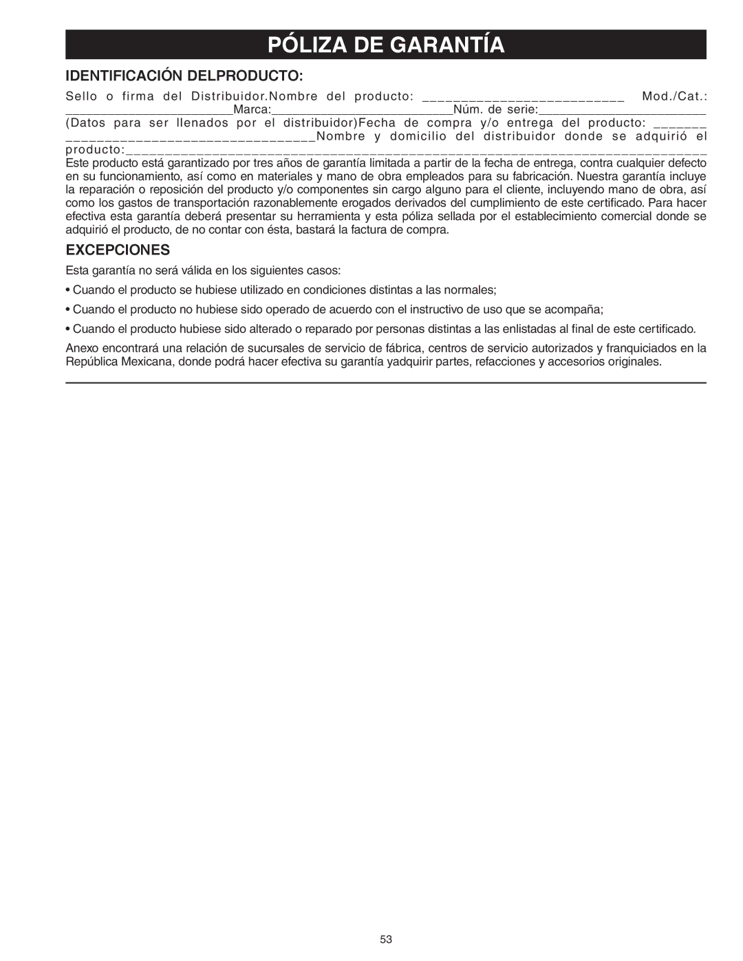 Delta 46-460ST, 46-455 instruction manual Póliza DE Garantía, Identificación Delproducto, Excepciones 