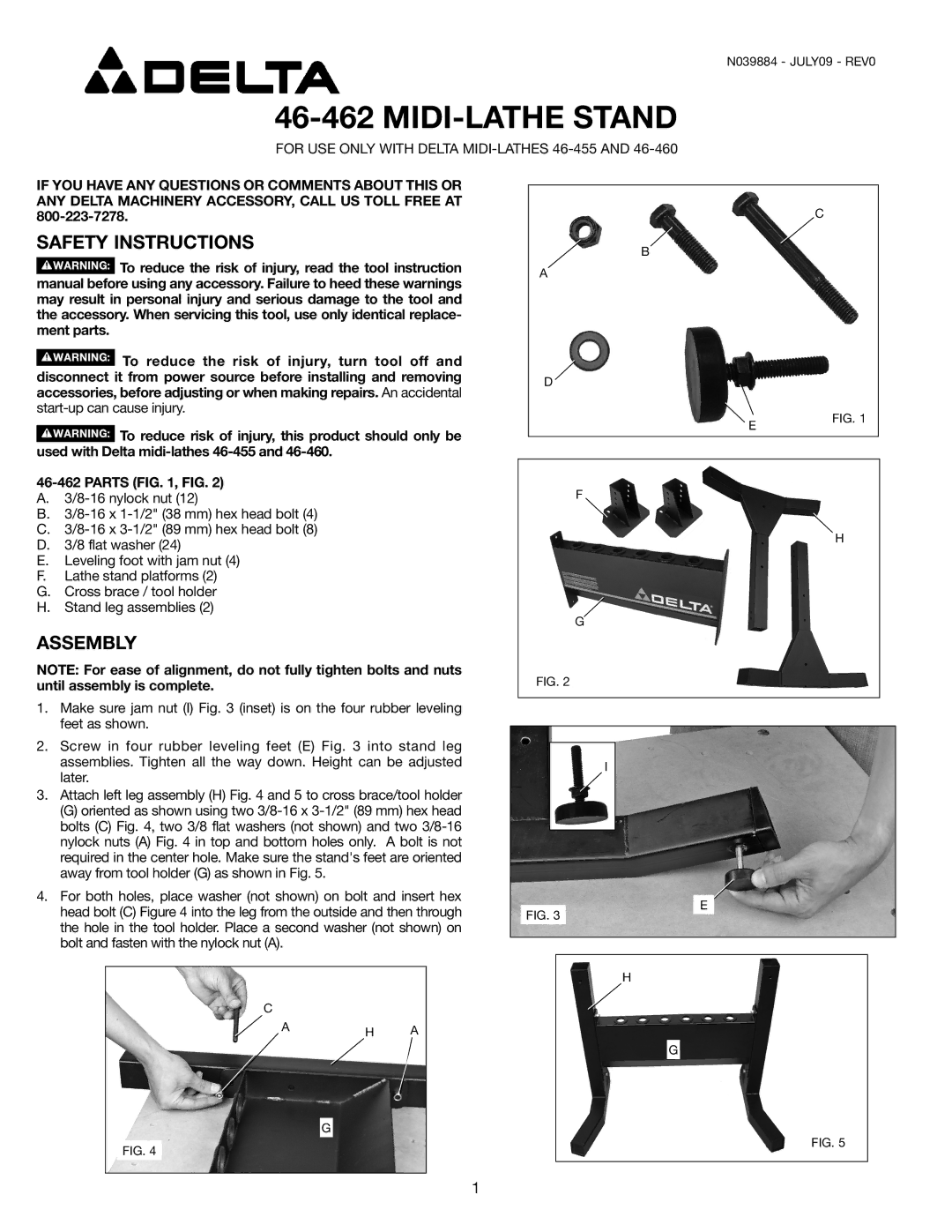 Delta 46-462 instruction manual MIDI-LATHE Stand, Safety Instructions, Assembly 