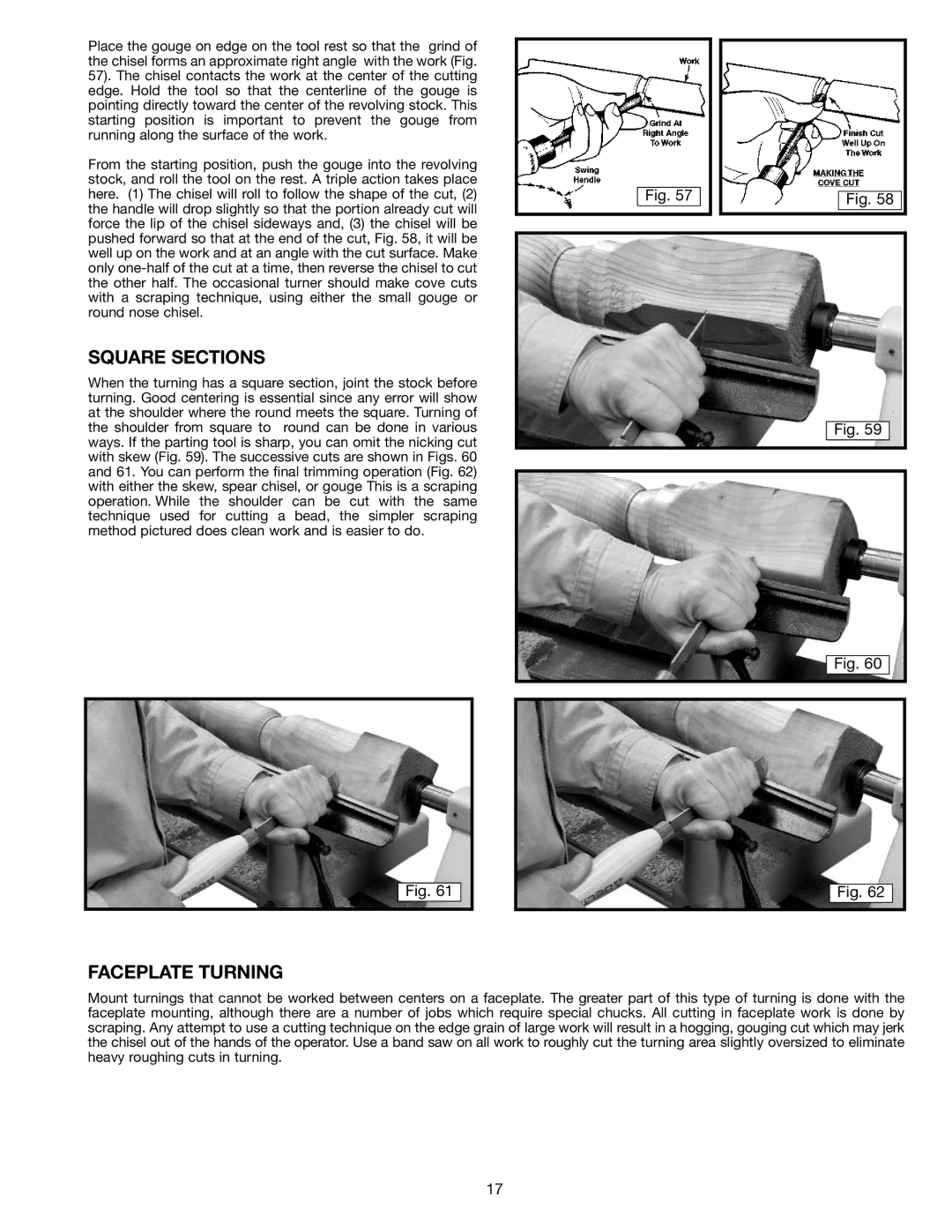 Delta 46-715 instruction manual Square Sections, Faceplate Turning 