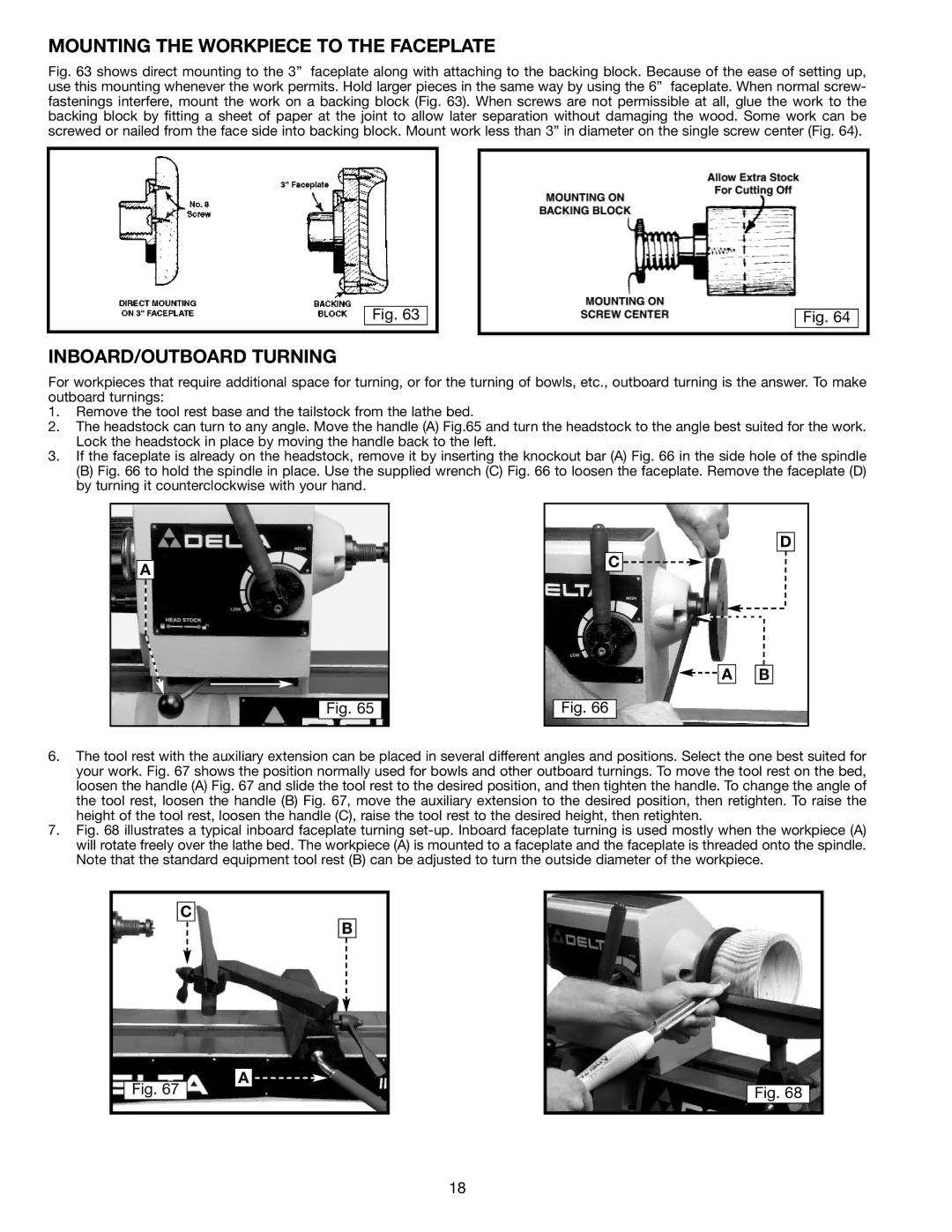 Delta 46-715 instruction manual Mounting the Workpiece to the Faceplate, INBOARD/OUTBOARD Turning 