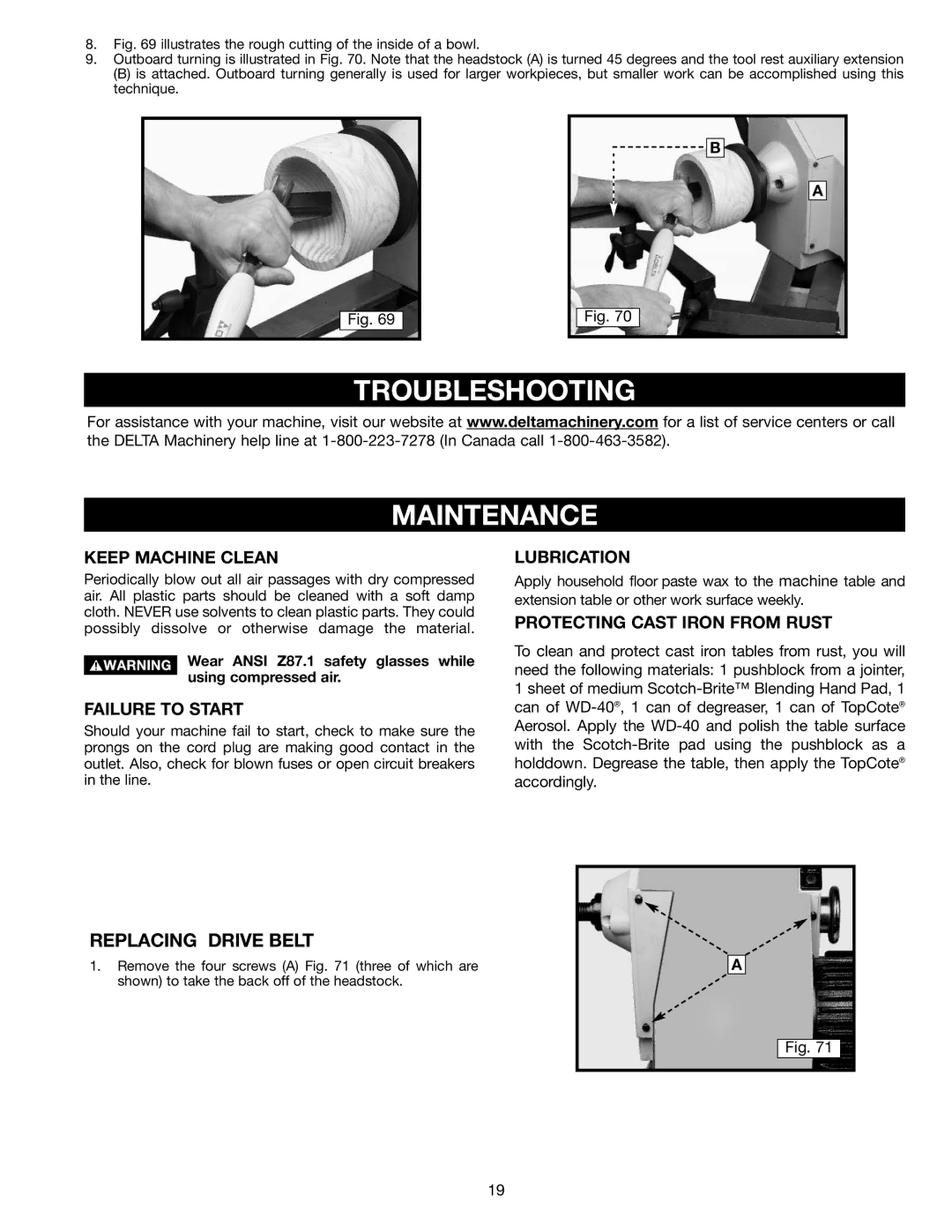 Delta 46-715 instruction manual Troubleshooting Maintenance, Replacing Drive Belt 