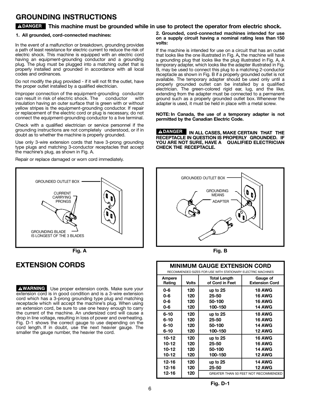 Delta 46-715 instruction manual Grounding Instructions 