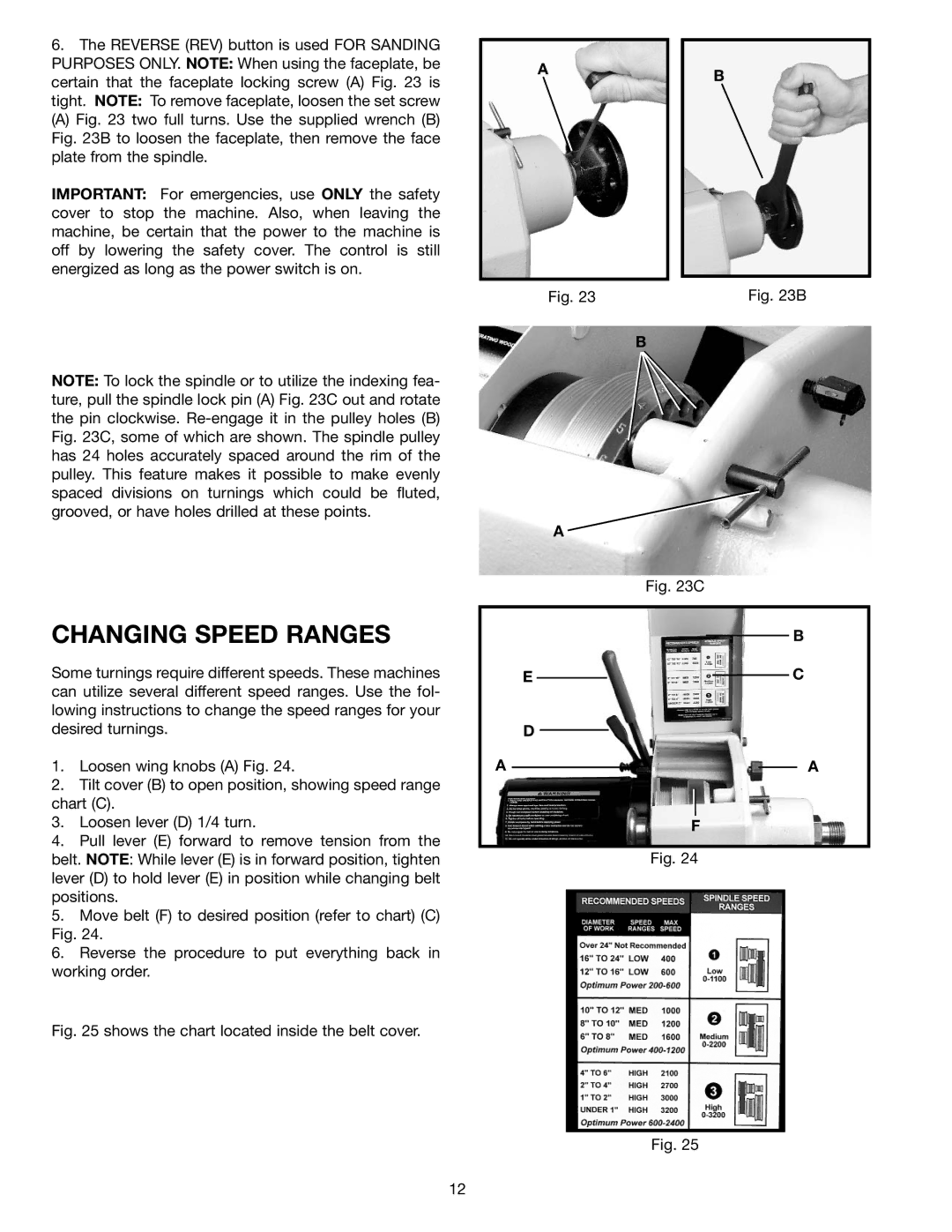 Delta 46-745, 46-765X, 46-746 instruction manual Changing Speed Ranges, Shows the chart located inside the belt cover 