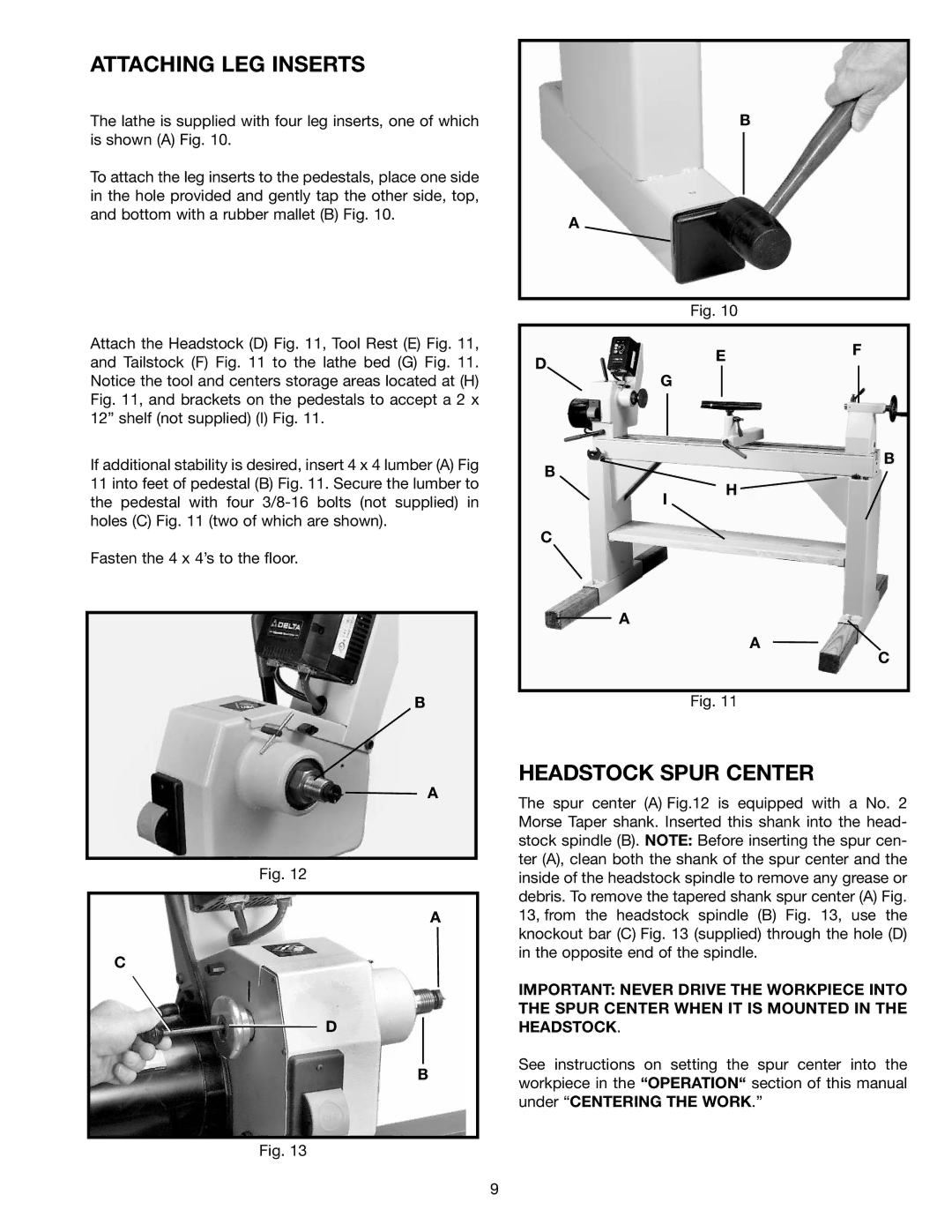 Delta 46-745, 46-765X, 46-746 instruction manual Attaching LEG Inserts 