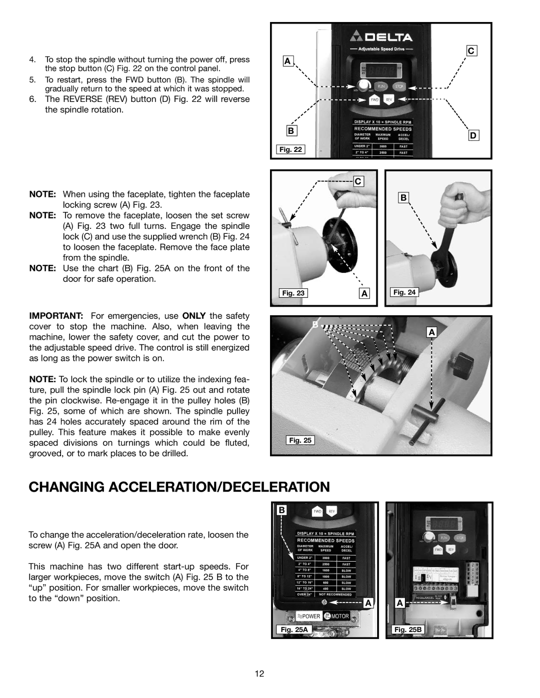 Delta 46-756, 46-755X instruction manual Changing ACCELERATION/DECELERATION 