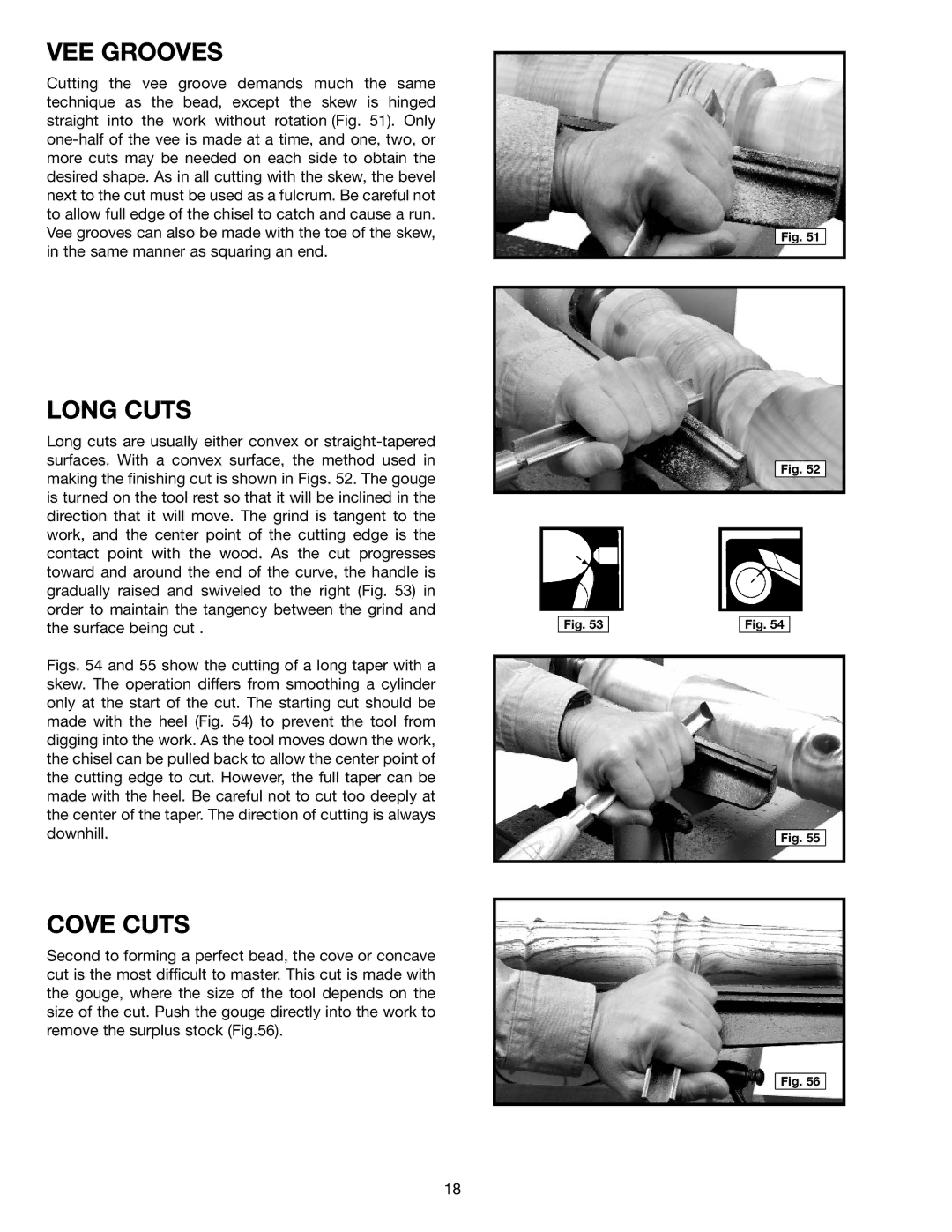 Delta 46-756, 46-755X instruction manual VEE Grooves, Long Cuts, Cove Cuts 