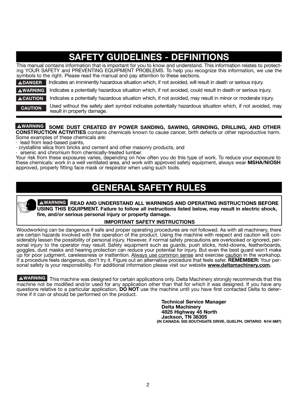 Delta 46-756, 46-755X instruction manual Safety Guidelines Definitions, General Safety Rules 