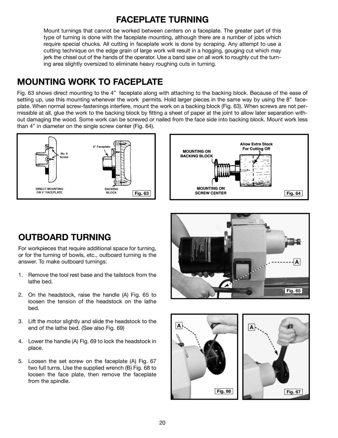 Delta 46-756, 46-755X instruction manual Faceplate Turning, Mounting Work to Faceplate, Outboard Turning 