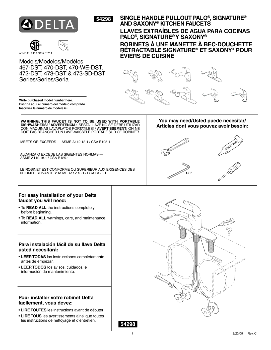 Delta 470-DST Series, 470-WE-DST, 467-DST Series, 473-DST Series, 473-SD-DST Series, 472-DST Series manual 54298 