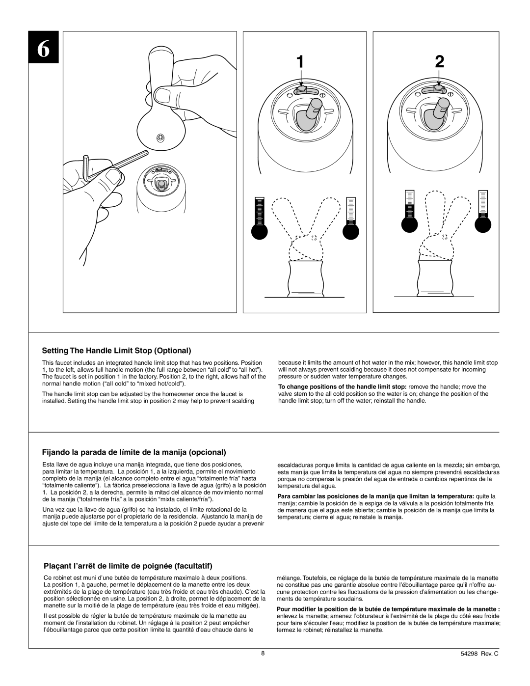 Delta 473-SD-DST, 470-WE-DST Setting The Handle Limit Stop Optional, Fijando la parada de límite de la manija opcional 